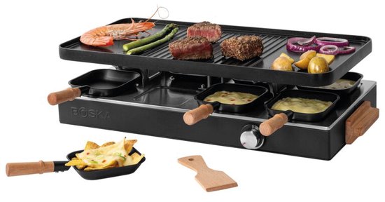 Raclette BOSKA Gourmet Party – Pour 8 personnes en acier au bois de hêtre – Coffret gourmand