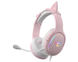 Subsonic Spectra LED Gaming Headset – roze stereo headset met RGB‑verlichting & microfoon – voor PS5, Xbox, Switch & PC