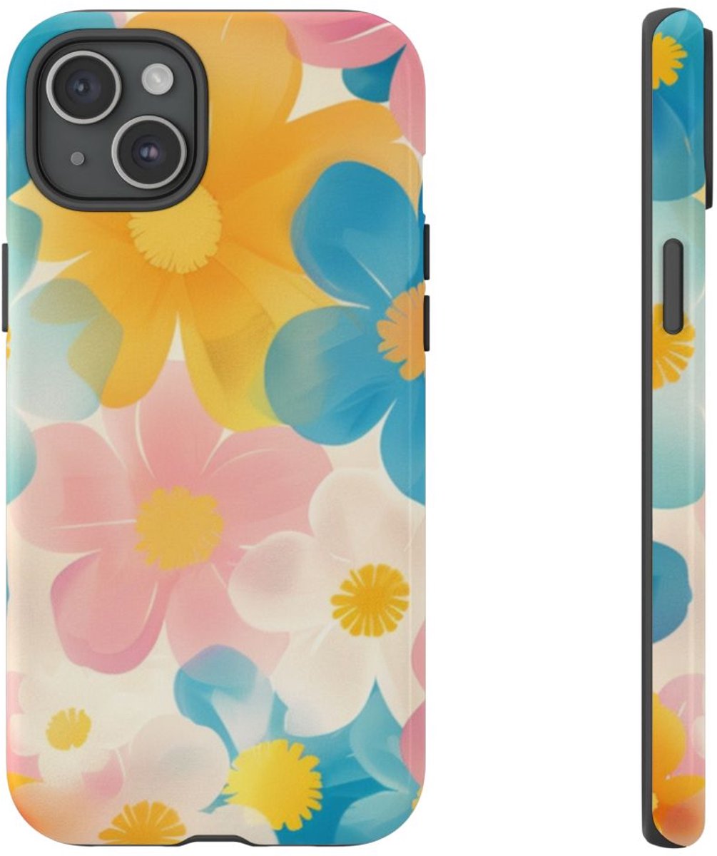 Vrolijk Pastel Bloemenpatroon – Telefoonhoesje Geschikt voor iPhone 15 Plus