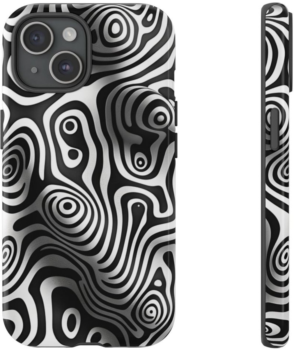 Zwart-Wit Abstract Lijnenspel – Telefoonhoesje Geschikt voor iPhone 15