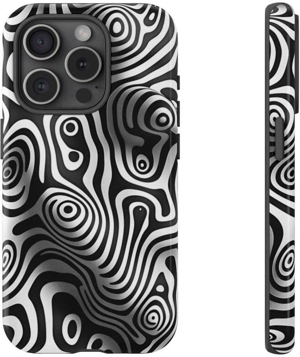 Zwart-Wit Abstract Lijnenspel – Telefoonhoesje Geschikt voor iPhone 15 Pro