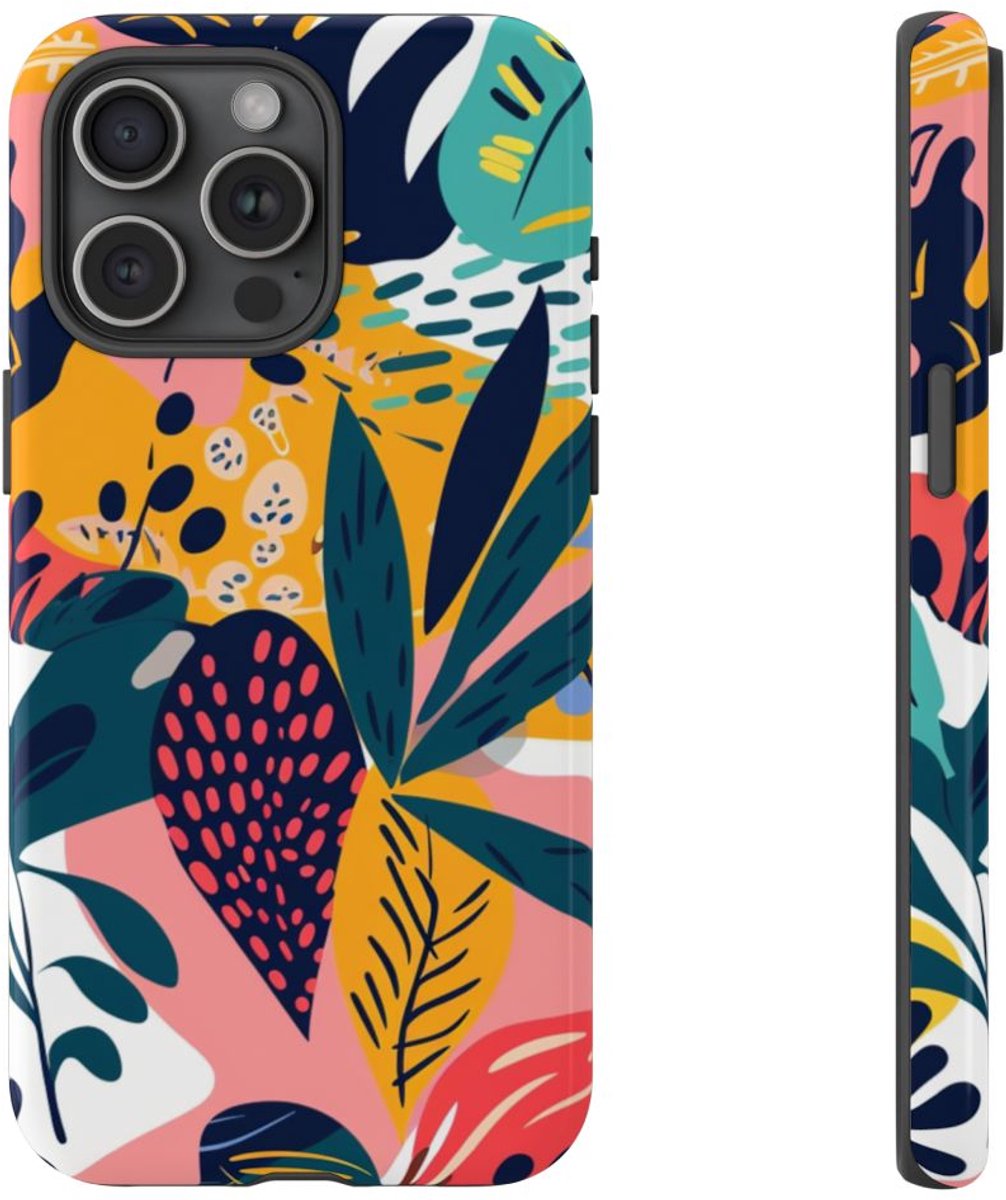 Vrolijk Tropisch Bladerenpatroon – Telefoonhoesje Geschikt voor iPhone 15 Pro Max