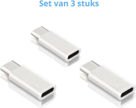 Lightning naar USB-C Adapter - Set van 3 stuks - Mini Converter - Zilver - Niet geschikt voor koptelefoon