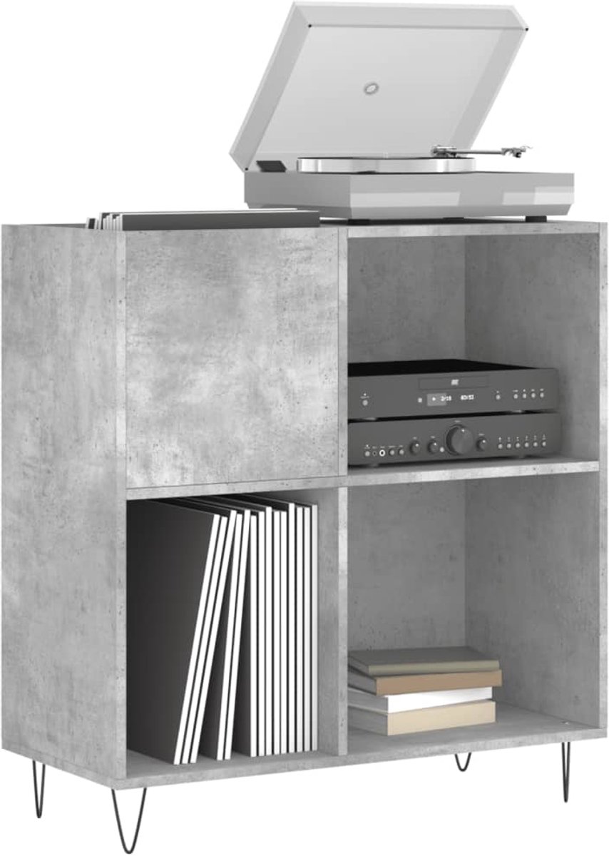 Platenspelermeubel - LP-kast - Platenspelerkast - Draaitafelstandaard - Platenspelerstandaard - Vintage Displayplank - Betongrijs