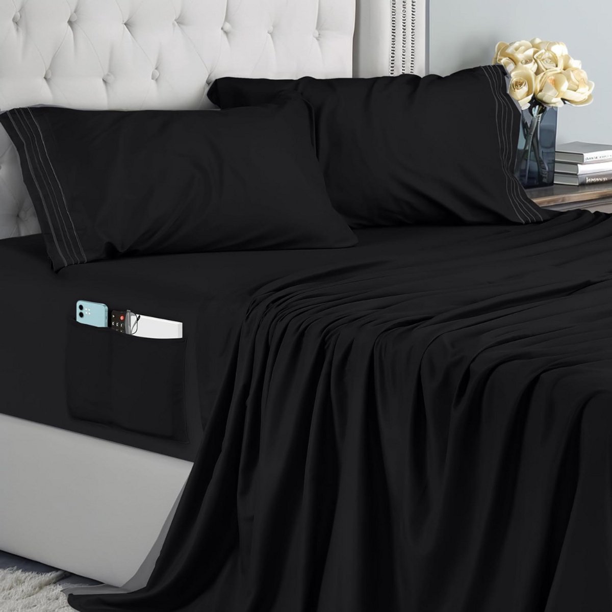 GTB® Dekbedovertrek 180x200 - Dekbedovertrek - Matrasbeschermer 180x200 - Zwart - 180cm x 200cm x 35cm