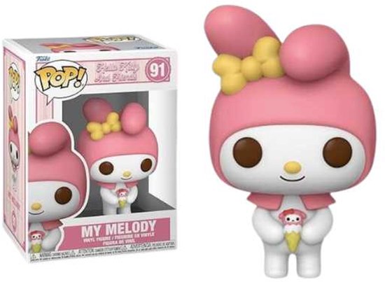 Funko Pop! My Melody #91 figuur, wit met roze kap en ijsje.