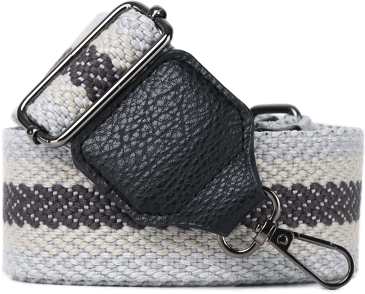 Eleganci® - Canvas Tassenriem - Universeel - Bag strap - Schouderband - Verstelbaar - Tassenhengsel - Tassenband - 140 cm lang - 5,5 cm breed - Roestvrijstaal - Grijs