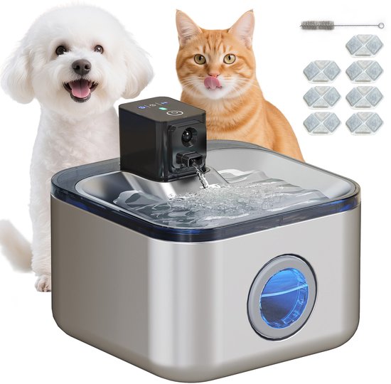 PawHut-Huisdier Waterfontein-20x20x18cm-304 Roestvrij - PawHut-Huisdier - €39,47