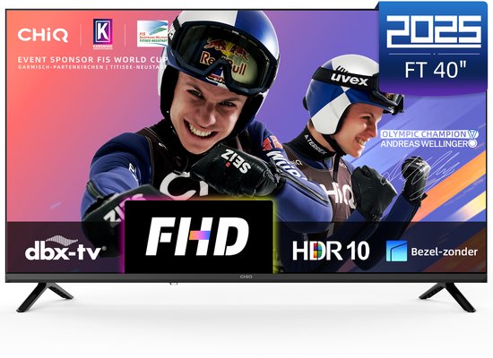 CHiQ L40FT - Smart TV 40 Inch - LED Google TV - FHD 1080P - Randloos Metal Design - Dolby Audio - 2025 Nieuw