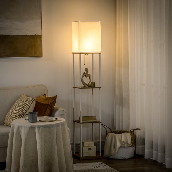 HOMCOM-Stehlampe-MDF, Métal-26L x 26W x 159H cm-Blanc