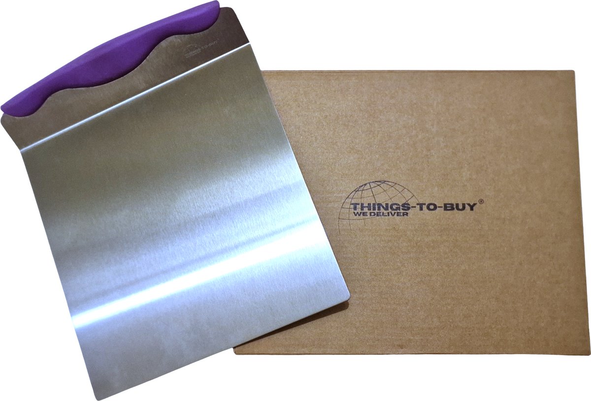 THINGS-TO-BUY – RVS Pizzaschep & Taartschep 25x20 cm – bbq accesoires – Met Antislip Siliconen Handvat