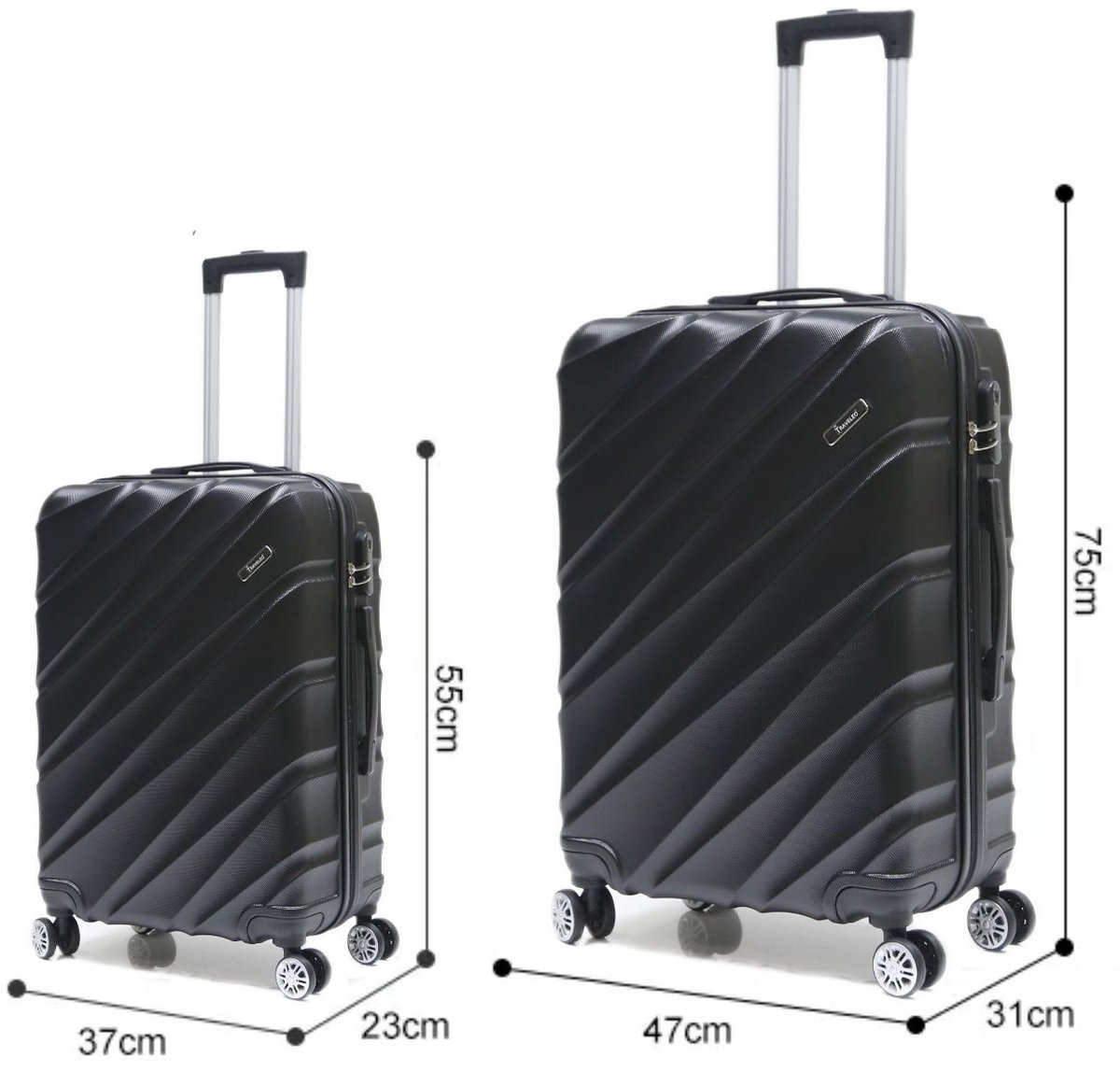 2 Delige kofferset maat S + L Black Slash – Lichtgewicht koffer met cijferslot – koffer op 4 zwenkwielen – Hardcase koffer - ABS - Zwart