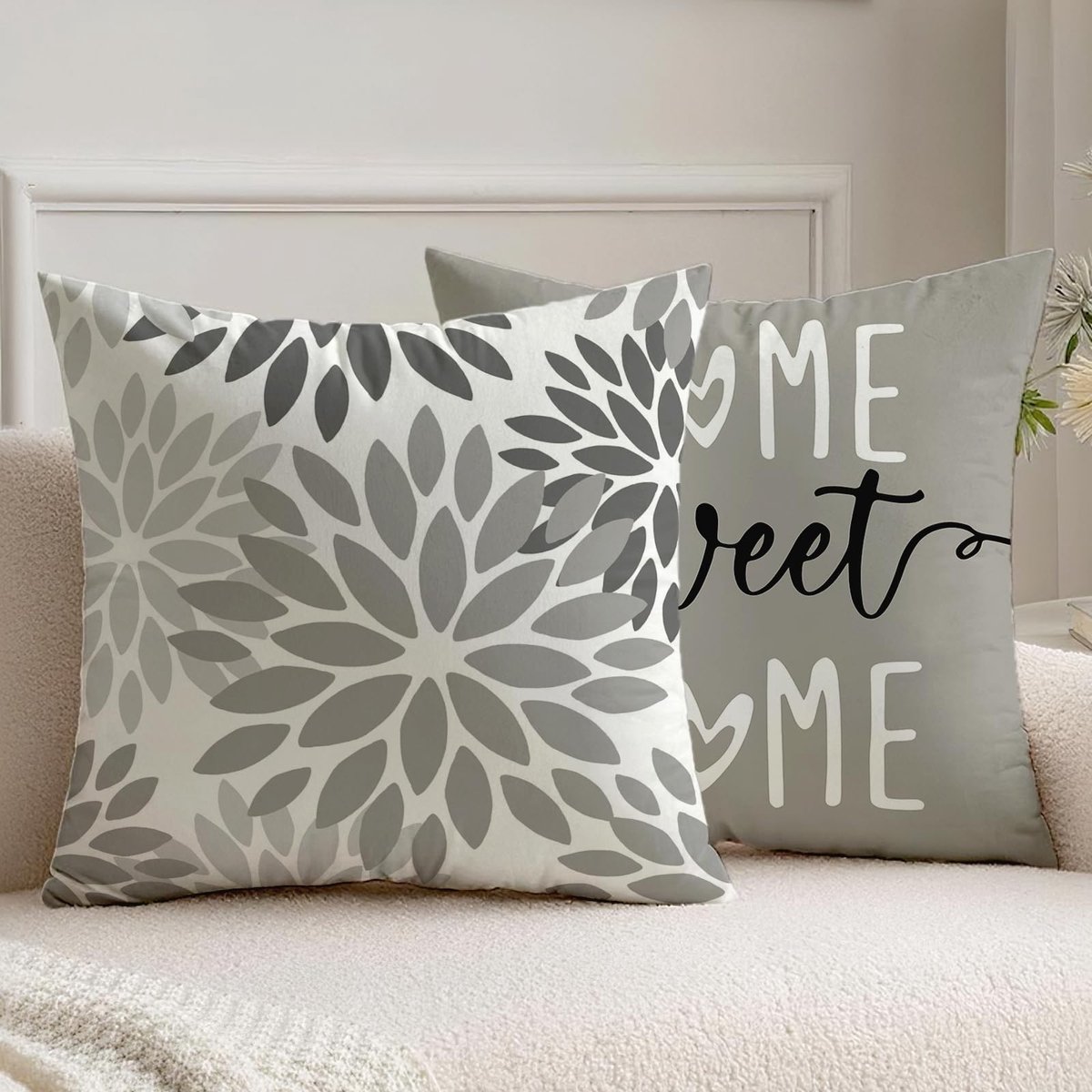 Azomor® Set van 2 decoratieve kussenslopen met dahlia en tekstmotief voor binnen en buiten