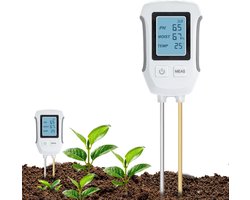 3-In-1 Ph-Bodemtester - Zuur- En Alkaliteitstest Voor Bodemdetectie - Temperatuur- - Vochtigheids- En Vochttester Met Verlicht Lcd-Scherm Voor Tuinieren/Potten/Boerderijen - Wit