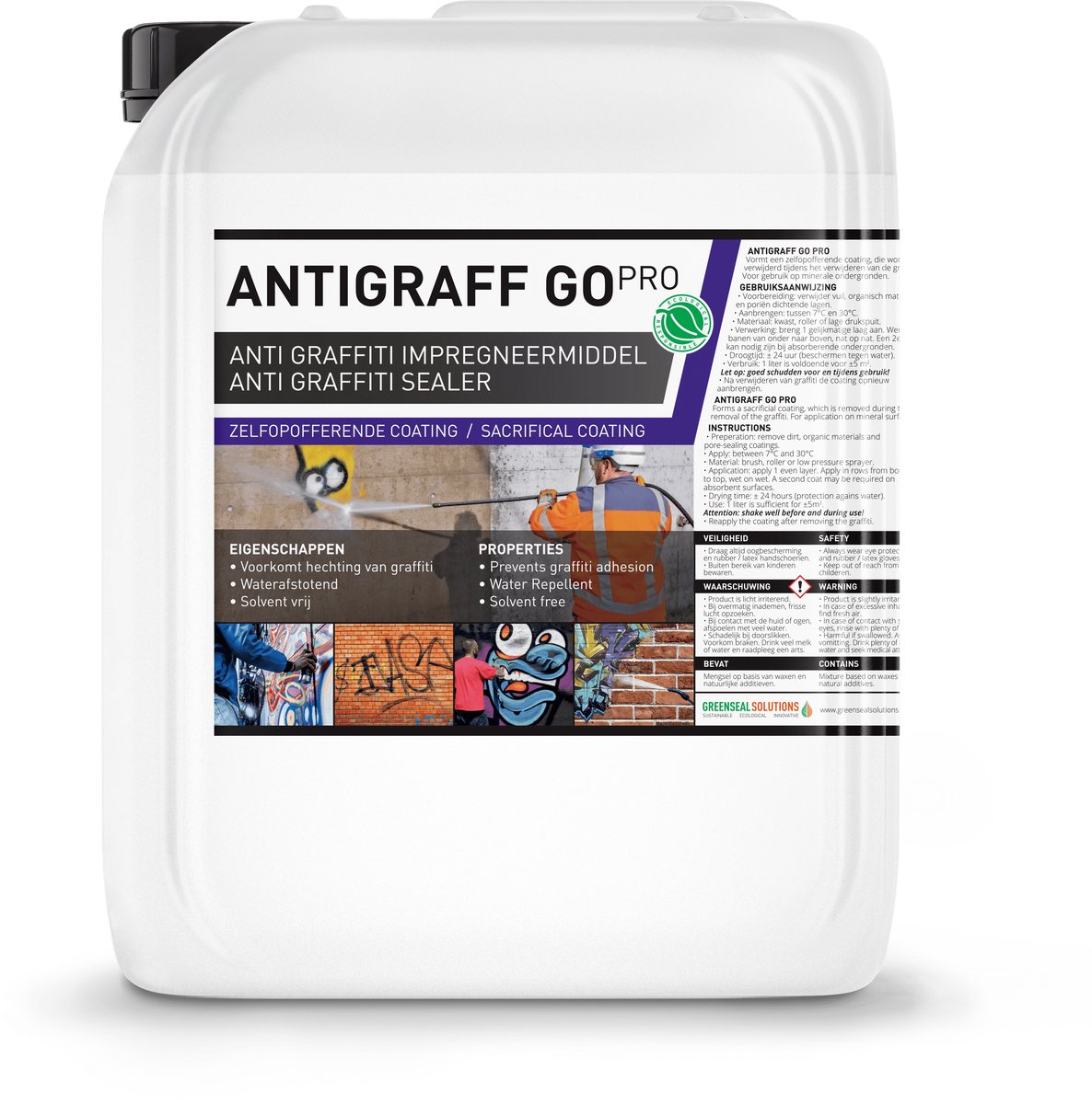 Gevel impregneermiddel voor makkelijk Graffiti Verwijderen - AntiGraff Go Pro 10L (60m2) - Transparante Anti Graffiti Coating - geschikt voor alle soorten steen