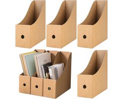 4 Stuks Kraftpapier Dossierhouder Kartonnen Staande Map Magazine Bestandshouder Organizer Doos voor het Opbergen van Boeken, Documenten, Brieven, Archieven, Tijdschriften en Kranten