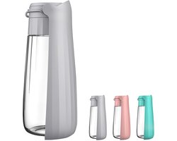 Hondenwaterfles, draagbaar, geschikt voor wandelingen en reizen met huisdieren, 19 oz. lekvrije waterfles met kom en drinkbak, waterverdeler voor katten en honden, geschikt voor wandelen en kamperen, grijs.