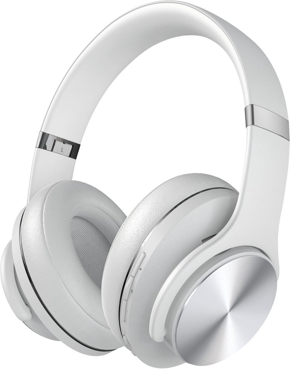 MMM® Headset met Microfoon Draadloos - Headset Draadloos - Draadloze Koptelefoon met Microfoon - met Bluetooth en Microfoon - Basgeluid, zachte oorschelpen - Wit
