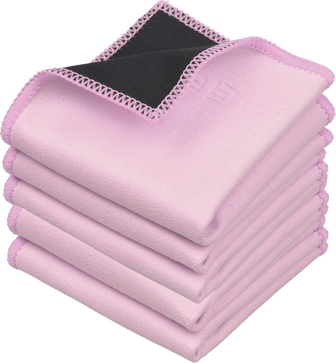 Microvezeldoekjes Dubbelzijdig - 5-pack - 17 x 16cm - Roze / Zwart - Dubbelzijdige reinigingsdoeken - Microvezel- en suède doek voor Smartphones, Tv's, Tablets, Laptopschermen, Cameralenzen en andere Gevoelige Oppervlakken