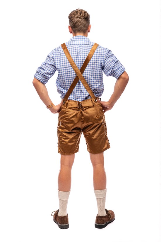 Samex® - Lederhosen homme + chemisier - Costume complet Oktoberfest homme - Lederhosen court - Déguisement homme - Déguisements - Marron/ Blauw - Taille M