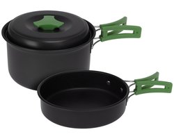 Redcliffs Outdoor Camping pannenset - 2x - aluminium/RVS - zwart/groen - kamperen