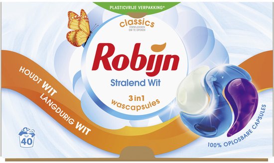Robijn - Stralend Wit - 3-in-1 Wascapsules - Houdt Langdurig Wit - 40 Wascapsules