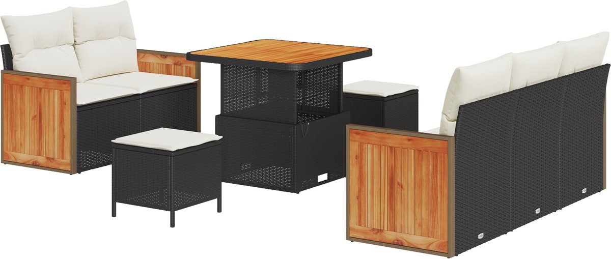 vidaXL - Tuinbank - Set - met - kussen - 8 - pcs - Zwart - en - Crème
