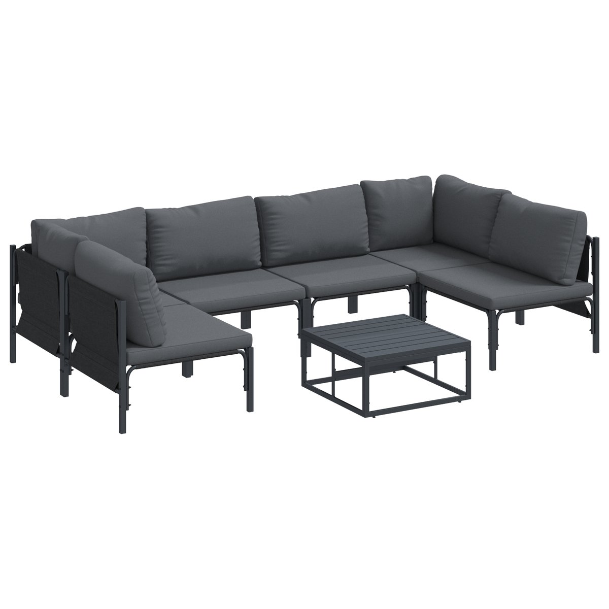 vidaXL - Tuinbank - Set - met - kussen - 7 - pcs - Zwart - Staal