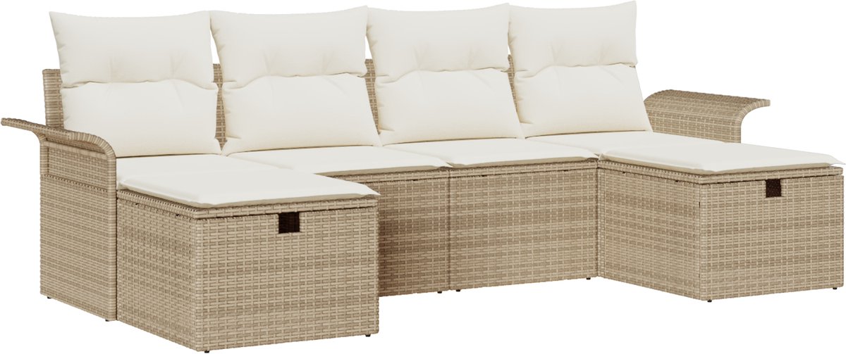 vidaXL Tuinbank - Set - 6 - st - Poly - rattan Beige