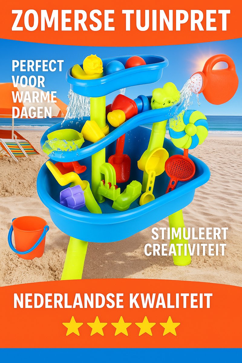 Watertafel & Zandtafel in één - 36-delig Buitenspeelgoed - Water speelgoed voor kinderen - 3-laagse watertafel - Hoogte van 71 cm — afbeelding 6