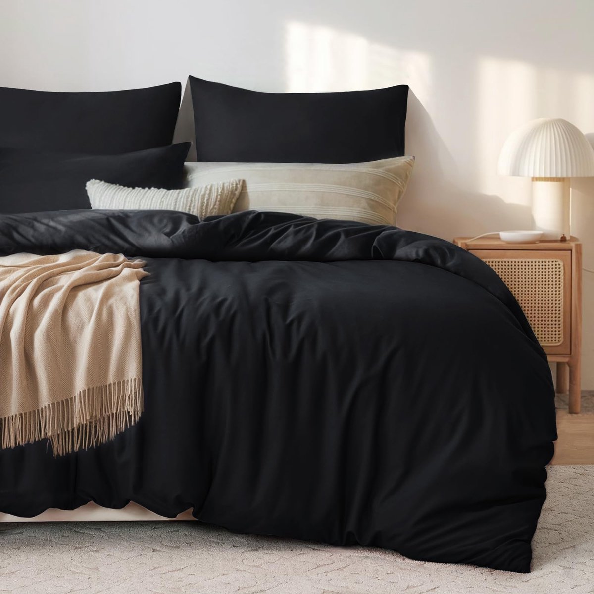 Unyqoos Beddengoedset van microvezel met ritssluiting voor ultiem slaapcomfort in antraciet en marine Zwart