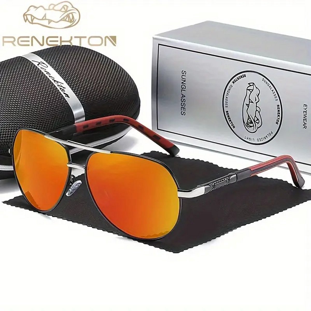 K&R Ventures® Piloten Zonnebril – Gepolariseerd – Unisex Dames & Heren – Zwart Frame & Rode Glazen – Luxe Cadeaupakket met Etui & Poetsdoekje – UV400 Bescherming – Stijlvolle Aviator Bril