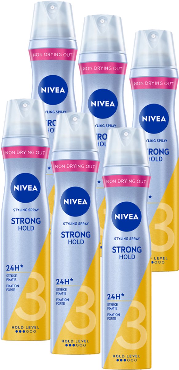NIVEA Hair Styling Strong Hold Haarspray - Haarlak - Geeft tot 24 uur* Fixatie- Voordeelverpakking - 6 x 250ml