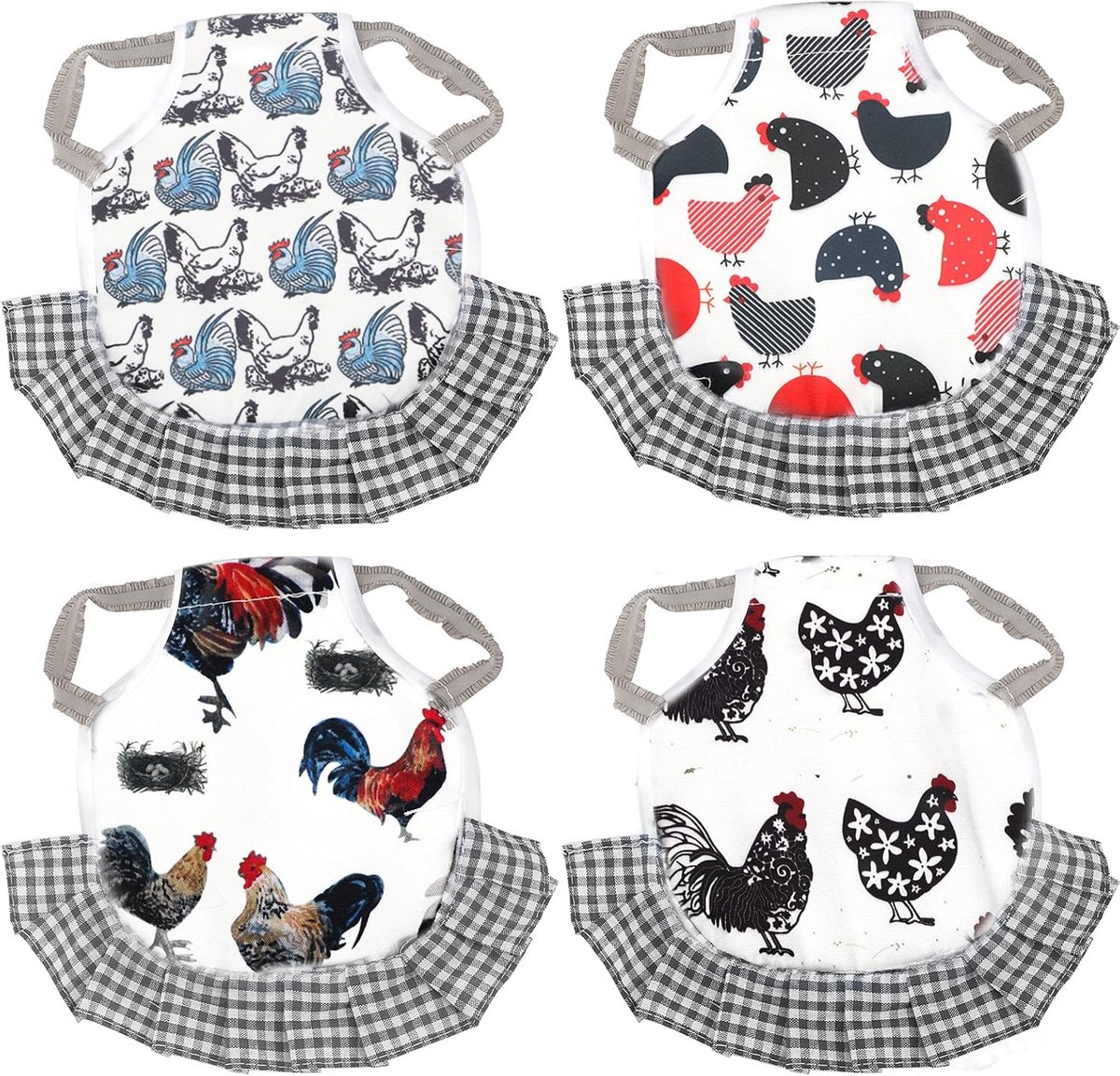4 Piece Standard Chicken Saddle - Chicken Apron met Elastic Bands - Back Wing Protector voor Poultry Feather Care Produkten - Voor Kippen, Eenden en Ganzen (Zwart)