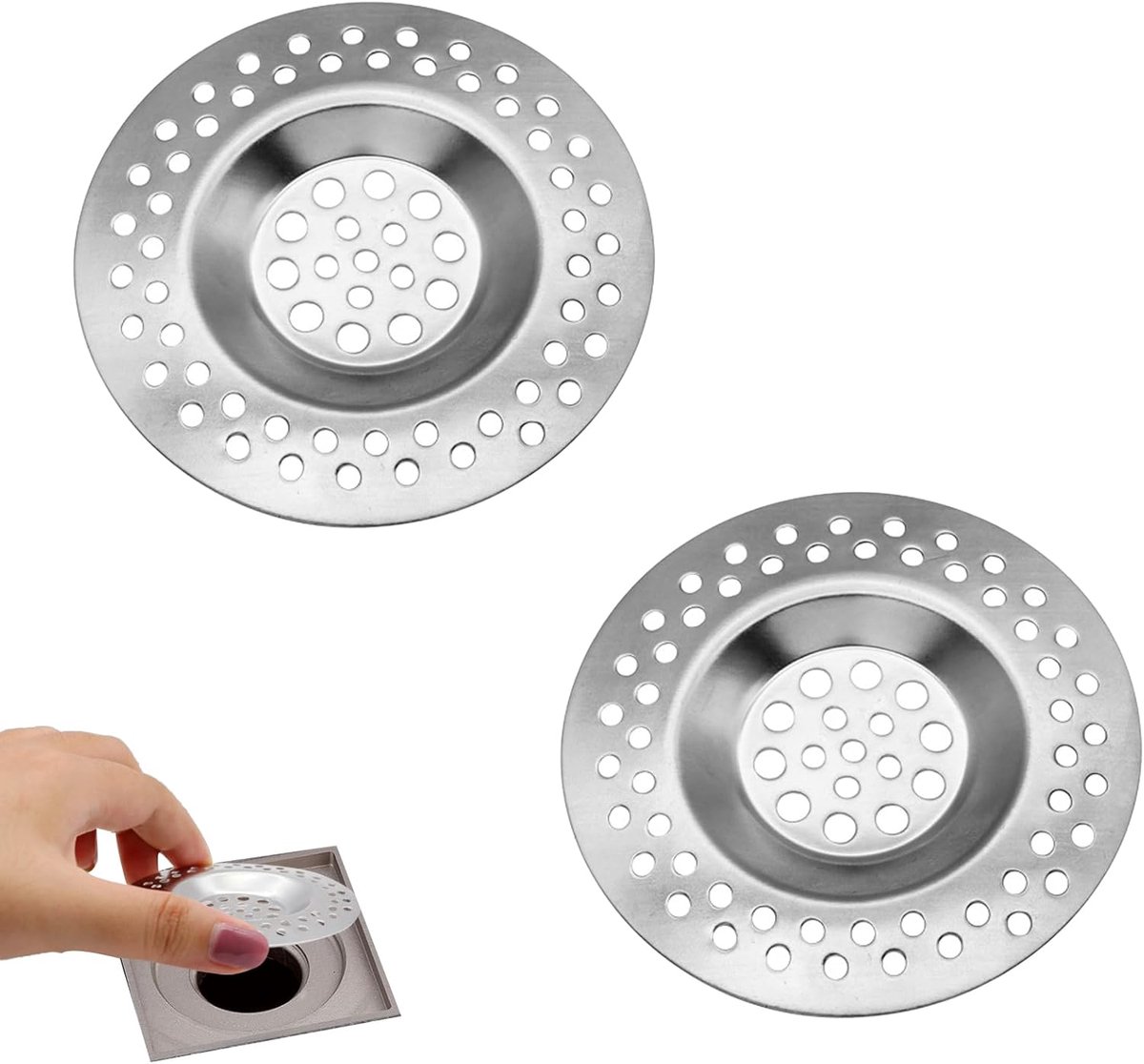 Drain Strainer - 2 Pieces - RVS - Voor Badkamer - Keuken - Douche