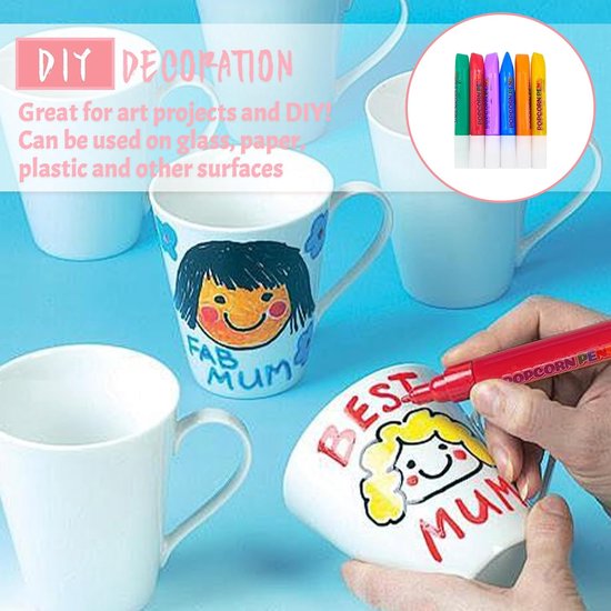 Magic Popcorn Pens - 12 Stiften - 3D Bubble Popcorn Pens - DIY Magic Puffy Pens voor Kids - Toverstiften — afbeelding 4