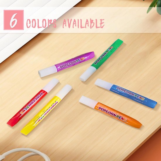Magic Popcorn Pens - 12 Stiften - 3D Bubble Popcorn Pens - DIY Magic Puffy Pens voor Kids - Toverstiften — afbeelding 5