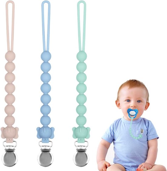 Attache-tétine Bébé - Lot de 3 attaches-tétines en silicone - Attache-tétine pour Garçons et Filles - Collier sans BPA pour Jouets de dentition ou sucette