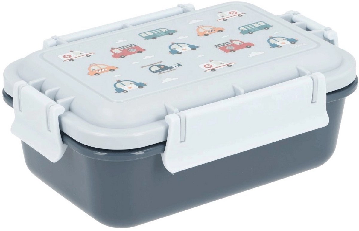 Lunchbox met fruitbakje en vorkje - Auto's (brandweer, ziekenwagen, taxi, e.d.) - 18 x 12 x 7 cm - Tutete