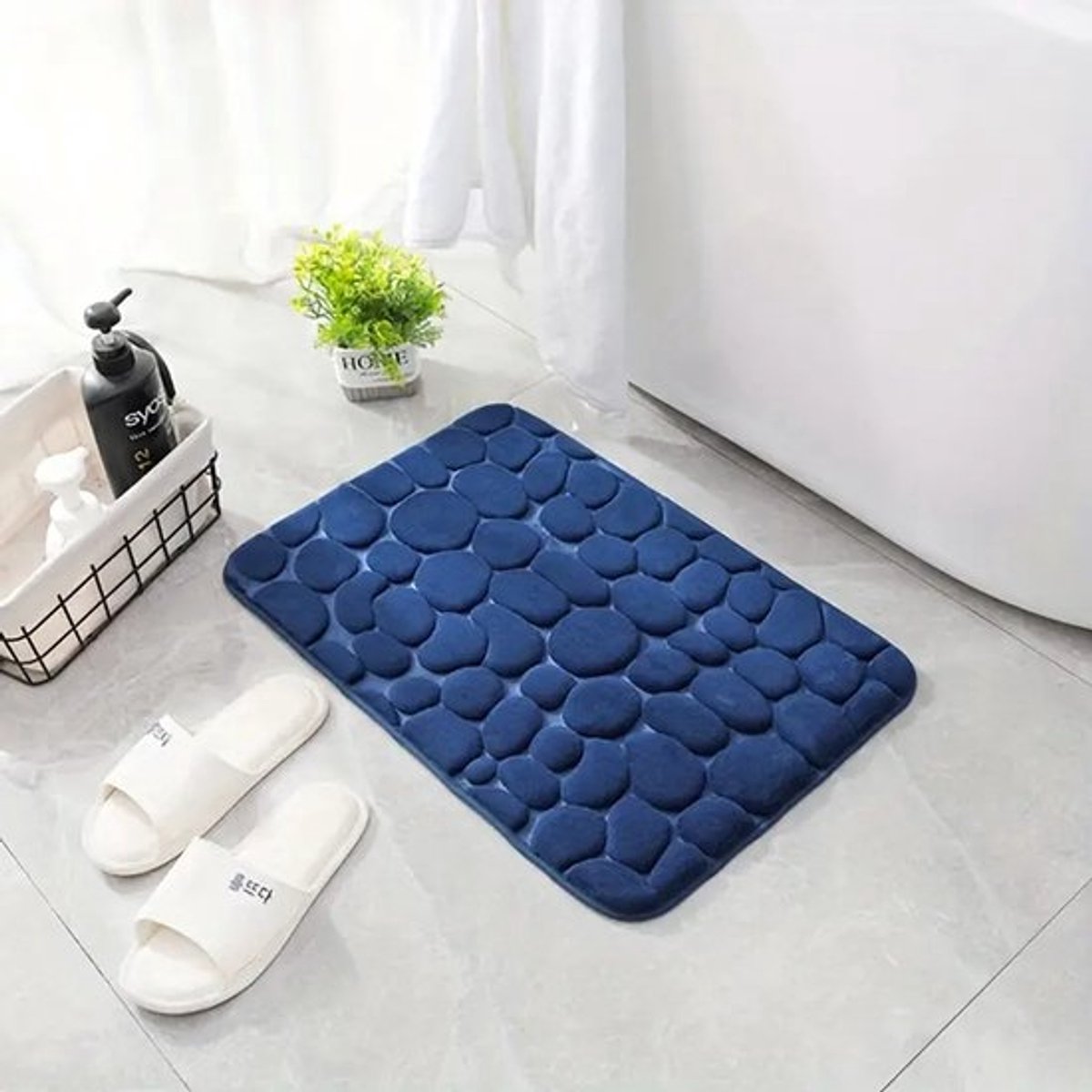 Badmat Antislip 50 x 80cm - 2 stuk badmat set - Water absorberende Badkamermat - Wasbare Douchemat - Sneldrogend zachte comfortabele badmat met uitstekende absorptie - Donker Blauw
