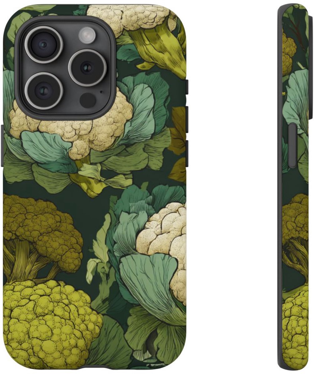 Handgetekend Broccoli- en Bloemkoolpatroon – Telefoonhoesje Geschikt voor iPhone 15 Pro