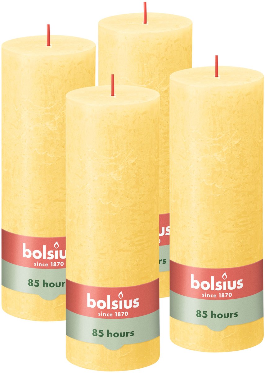 Bolsius Rustieke Kaars - 4 Stuks - Licht Geel - 19cm Lichtgeel