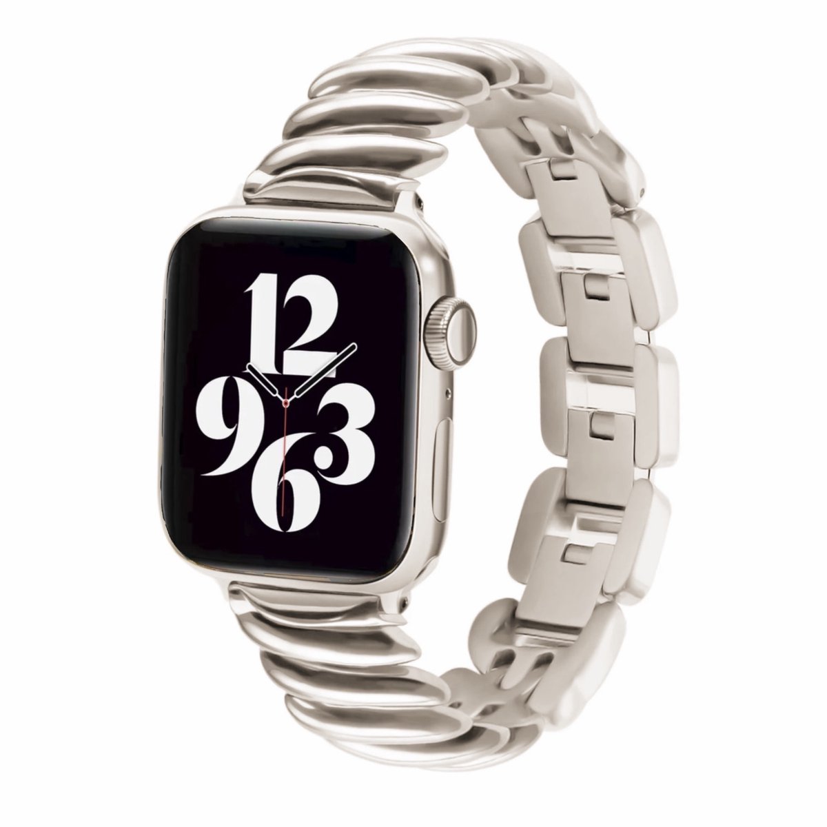 MY PROTECT - Luxe Metalen Swirl Bandje - Geschikt Voor Apple Watch Bandje - Series 1/2/3/4/5/6/7/8/9/10/SE/Ultra - 44mm - 45mm - 46mm - 49mm - Starlight