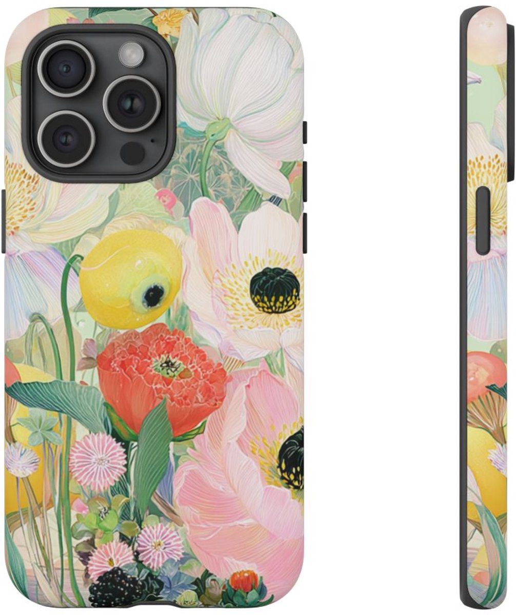 Lichte Pastelbloemen met Vogels – Telefoonhoesje Geschikt voor iPhone 15 Pro Max