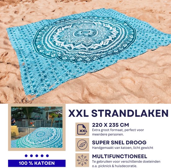 Serviette de Plage XXL Bohemida - Serviette de Plage 220 x 240 cm - Serviette de Plage Vert Ombre