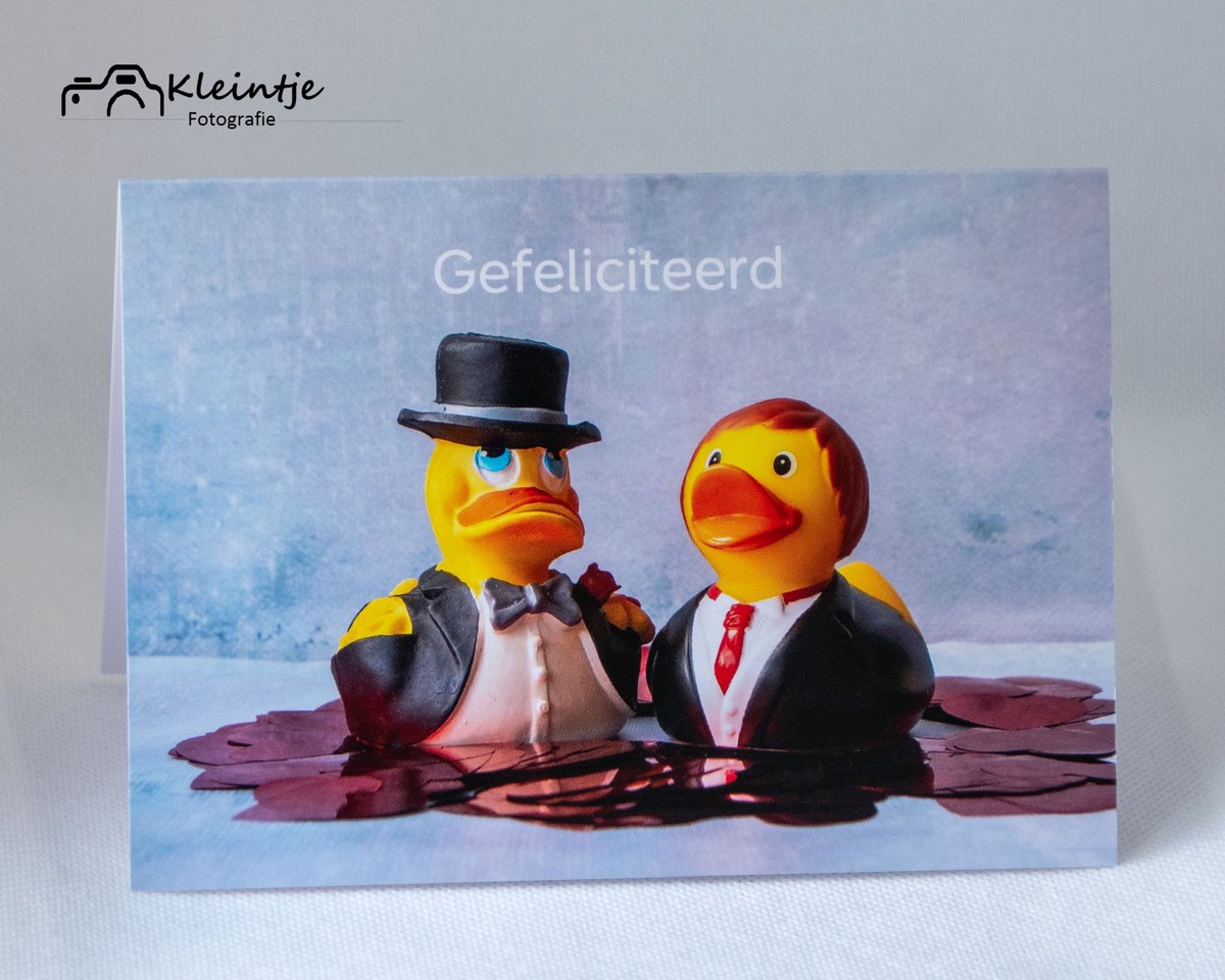 Trouwdag wenskaart – Badeendjes mannen | Kleintje Fotografie