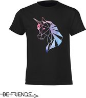 Be Friends T-Shirt | Eenhoorn kleurenprint | Kinderen | Zwart | Maat 9-10 jaar