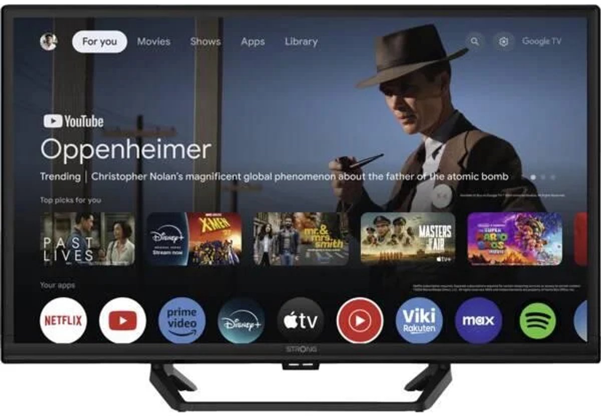 STRONG - TV 24” (60 cm) HD SRT24HG4723C Smart Google TV - 12V Ideaal Caravan, camping, boot - Geïntegreerde drievoudige tuner - 2 HDMI-poorten (1 ARC) + 1 USB-poort + Mini-AV + Antenne/Sat-aansluiting - Zwart - STRONG - €246,99