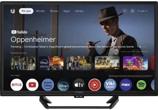 STRONG - TV 24” (60 cm) HD SRT24HG4723C Smart Google TV - 12V Ideaal Caravan, camping, boot - Geïntegreerde drievoudige tuner - 2 HDMI-poorten (1 ARC) + 1 USB-poort + Mini-AV + Antenne/Sat-aansluiting - Zwart