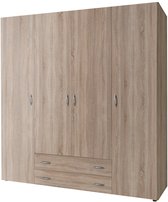 Kledingkast Baarlo - Kledingkast Slaapkamer - Eiken - Opbergkast met Deuren - 160x176x52 cm (BxHxD) - 4 Planken, 2 Roedes & 2 Lades